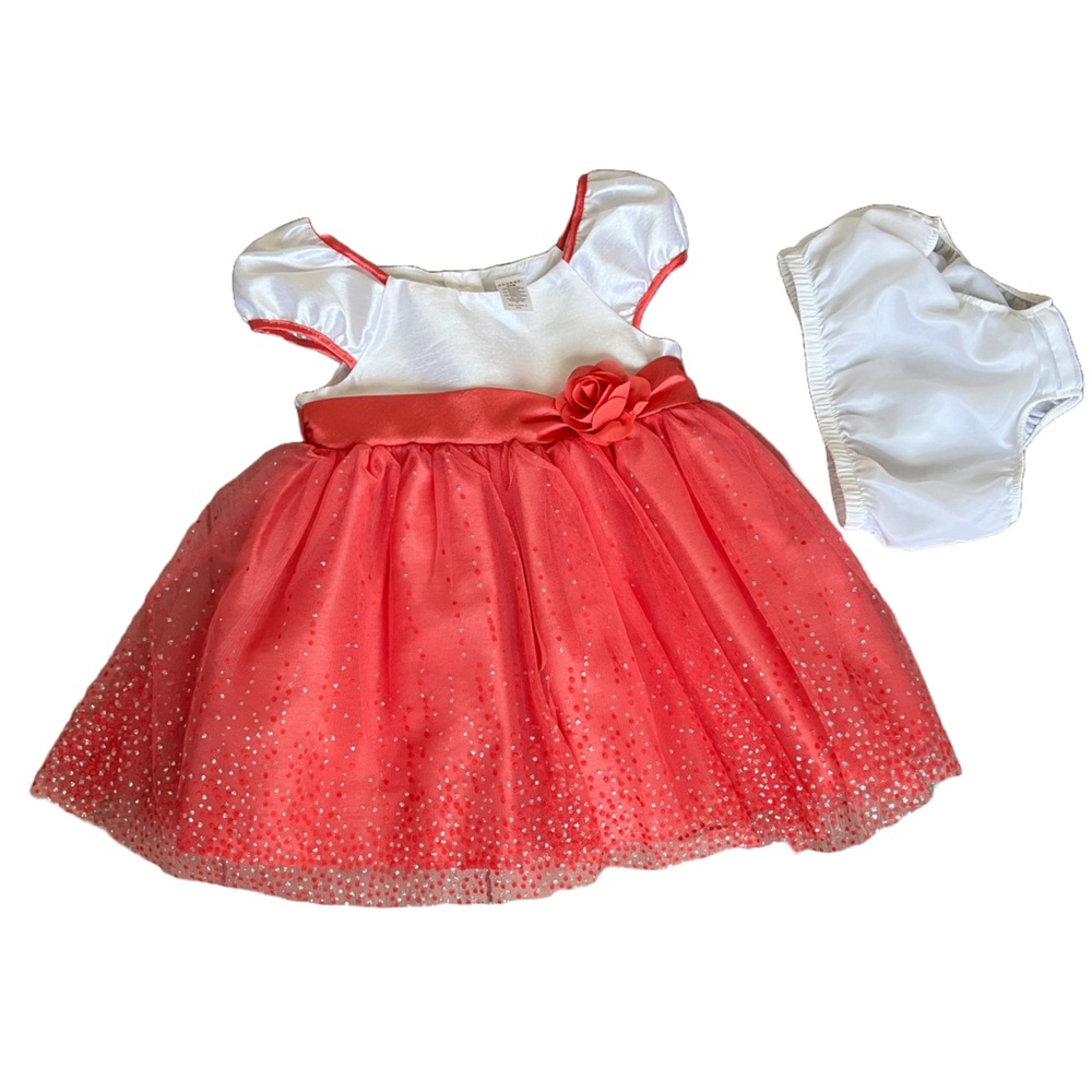 George Baby Girls Peach & White Polka Dot Satin formal Church, Holiday Dress